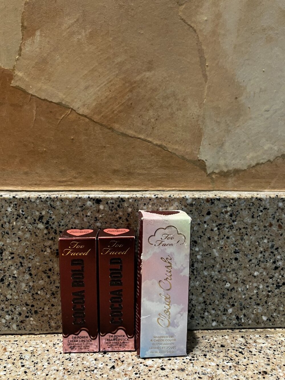 Too Faced 2 Chocolate Strawberry Lipsticks & Love Potion Cloud Crush! NIB